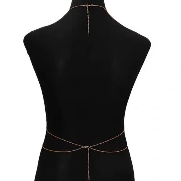 Anthropologie Black Bikini Top with Gold Chain Accent - Picture 3 of 7